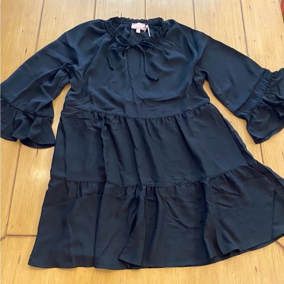 Women’s Black Longer Sleeve Mini Dress Viola Peasant Ruffle New XS - Picture 2 of 14